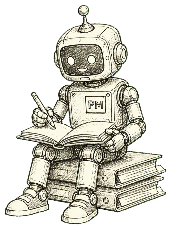 A hand-drawn sketch of the Proper Machines steward reviewing a notebook